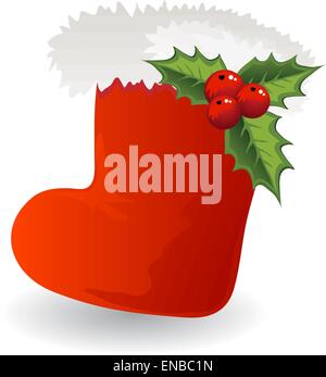 Vector Christmas icon Santa boot with holly Stock Vector