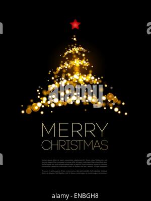 Shiny Christmas tree  in black poster . Vector illustration. Stock Vector