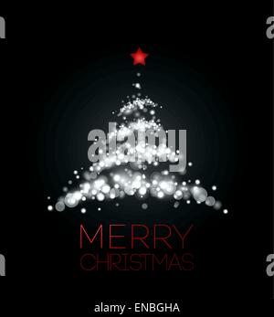 Shiny Christmas tree  in black poster . Vector illustration. Stock Vector