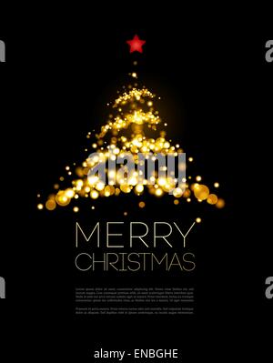 Shiny Christmas tree  in black poster . Vector illustration. Stock Vector