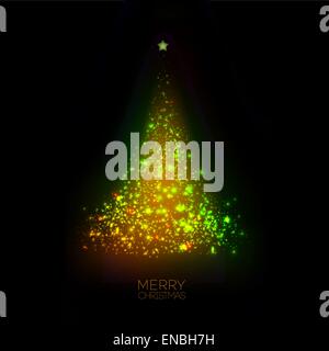 Shiny Christmas tree  in black poster . Vector illustration. Stock Vector