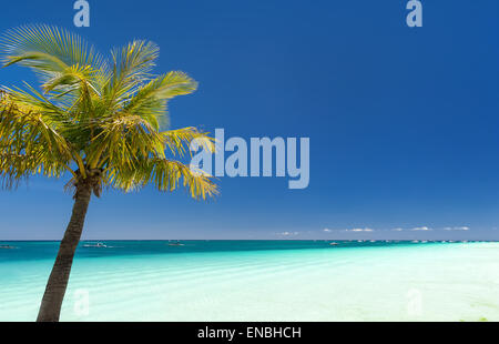 Island Boracay, Philippines. Boat Station One, White beach place Stock Photo