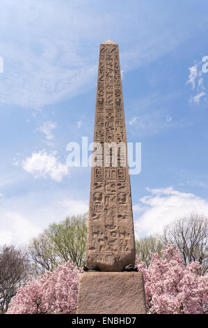 Springtime view of  the Egyptian Obelisk in Central Park, NYC, USA Stock Photo