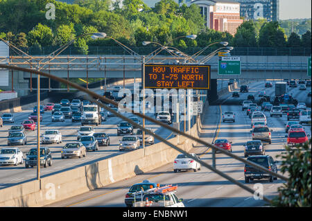 Morning rush hour traffic for commuters on the I-75/85 Downtown Connector in Atlanta, Georgia, USA. Stock Photo