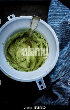 The recipe for matcha mint choc chip ice cream Stock Photo
