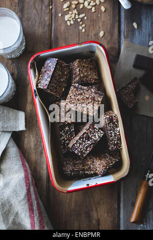 Chocolate crisp rice treats Stock Photo