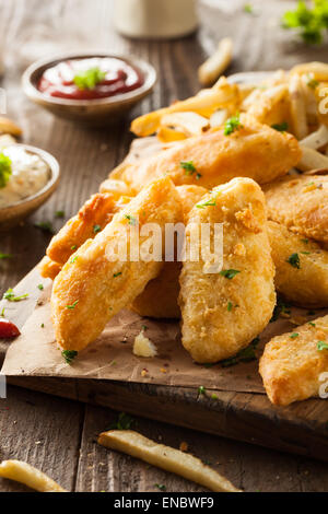 Crispy Fish and Chips with Tartar Sauce Stock Photo