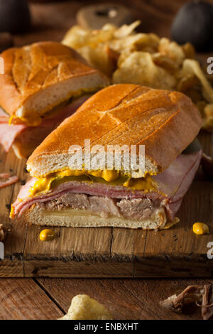 Homemade Traditional Cuban Sandwiches with Ham Pork and Cheese Stock Photo