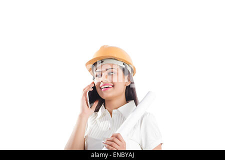 1 indian Architect woman Talking phone Stock Photo