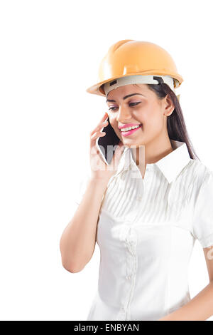 1 indian Architect woman Talking phone Stock Photo