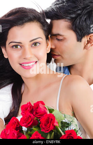 2 indian Married Couples rose Bouquet  Surprise Valentine Day Stock Photo