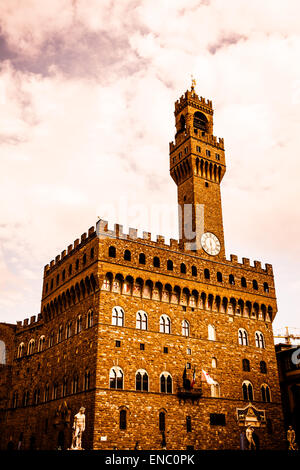 The main landmark of Florence. This massive, Romanesque, fortress-palace is among the most impressive town halls of Tuscany Stock Photo