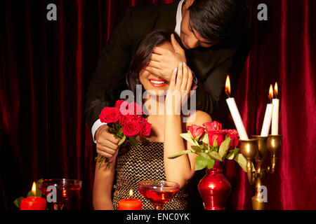 2 indian business Couple Hotel Propose Valentine Day Stock Photo
