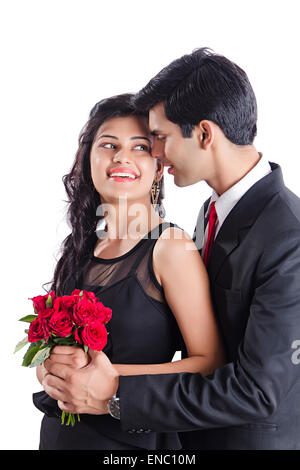 2 indian business Couple Proposing Valentine Day Stock Photo