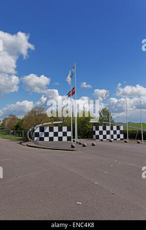 Chequered barriers outside Thruxton Circuit west of Andover. Stock Photo