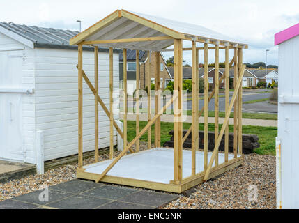 An unfinished wooden beach hut.while being built. Stock Photo