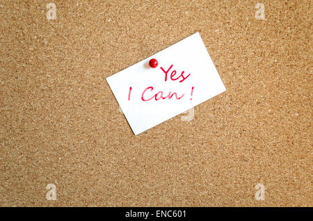 Sticky Note On Cork Board Background Yes I Can Concept Stock Photo