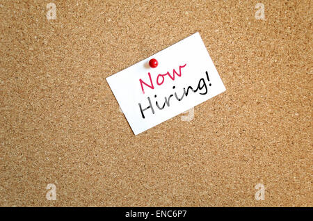 Sticky Note On Cork Board Background Now Hiring Concept Stock Photo