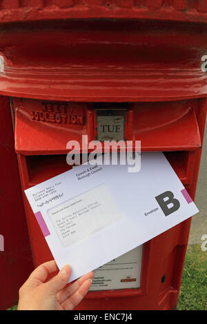 Epsom, Surrey, England, UK. 2nd May 2015. Postal votes for the Parliamentary election in the borough of Epsom and Ewell, must arrive at the Town Hall by 10pm on Thursday 7th May . Chris Grayling the current MP will be standing as candidate for the Conservative Party along with candidates for six other political parties. Credit:  Julia Gavin UK/Alamy Live News Stock Photo
