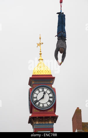 Weymouth, Dorset, UK. 2nd May, 2015. 2 May 2015. Bungee jump for charity near the Clock Tower at Weymouth. Credit:  Carolyn Jenkins/Alamy Live News Stock Photo