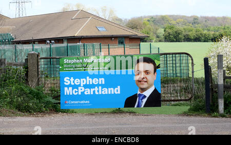 Potton, Bedfordshire, UK. 2nd May, 2015. Conservative Party support poster for Stephen McPartland, currently MP for Stevenage on May 2nd 2015   Credit:  KEITH MAYHEW/Alamy Live News Stock Photo