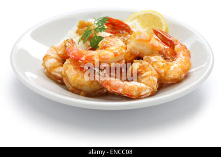 garlic shrimp, hawaiian food isolated on white background Stock Photo