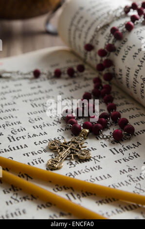 Psalter in the Old Church Slavonic language, close-up Stock Photo