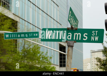 A confusing pair of street signs showing two of the 71 Peachtree street and  road names known in Atlanta Stock Photo - Alamy