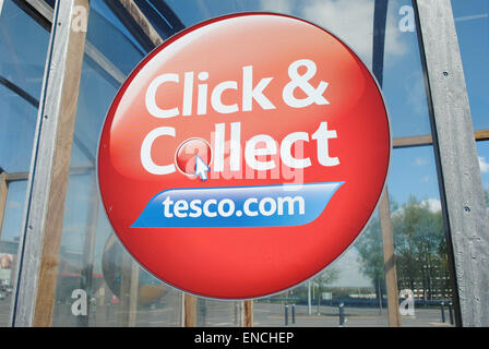 A click and collect sign at a Tesco Extra supermarket Stock Photo - Alamy