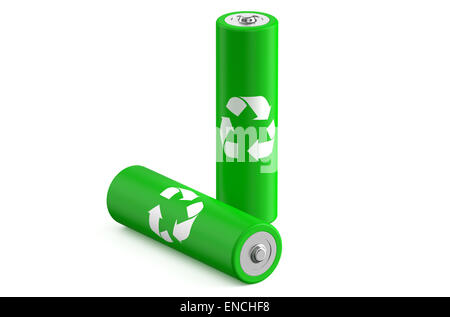 Batteries recycle size AA isolated on white background Stock Photo