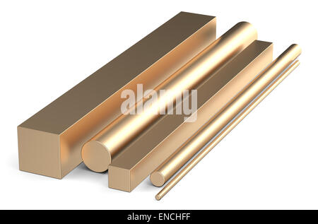 bronze square rods and round bars  isolated on white background Stock Photo