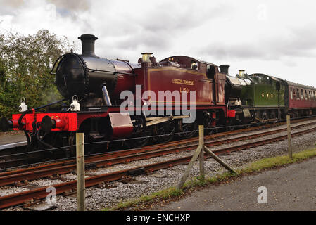 GWR locos No 5521, seen here as No L150, and No 4270 waiting to double head a train to Bitton. Stock Photo