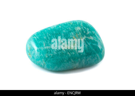 Amazonite close up white background. Adorable green gemstone. Stock Photo