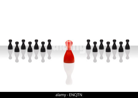 Business concept for leader team, leadership, step forward. Line grouped small black pawn figures, one red in front, gradient su Stock Photo