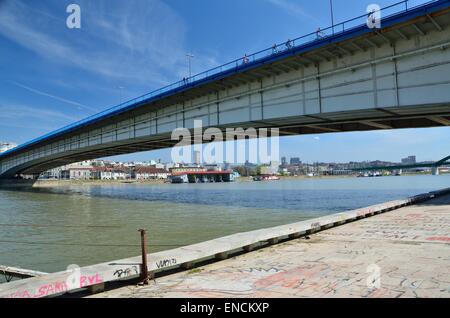 City bridge on river Sava and part of Belgrade city panorama Stock Photo