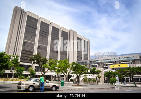 Civic centre, in the city center of Cape Town, South Africa, and a taxi Stock Photo