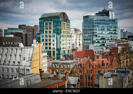 View of Manchester shkline office buildings in the King Street area of the city Stock Photo