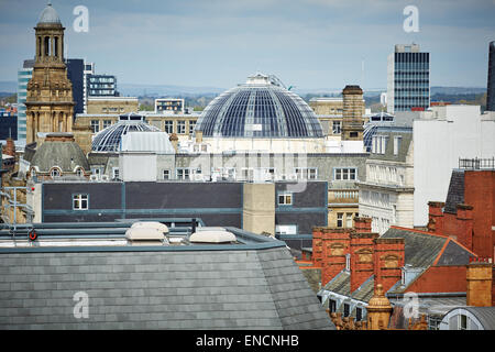 View of Manchester shkline office buildings in the King Street area of the city   Pictured rooftop dome of  The Royal Exchange i Stock Photo