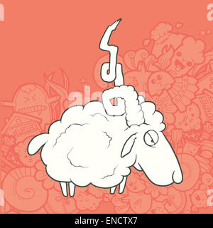 Vector Illustration Cute Hand Drawn Sheep. Greeting card New Year. Stock Photo