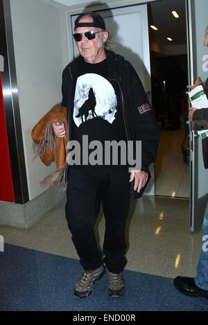 Neil Young arrives at Los Angeles International (LAX) airport  Featuring: Neil Young Where: Los Angeles, California, United States When: 28 Oct 2014 Stock Photo