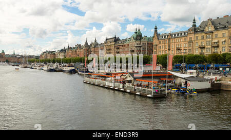 View of Strandvägen, from Djurgarden bridge, Stockholm, Sweden Stock Photo