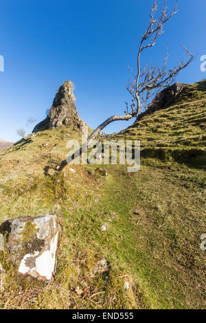 A view toward Castle Glen in the Fairy Glen on the Isle of Skye Stock Photo