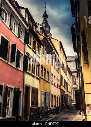 A European Backstreet In Medieval Heidelberg, Germany Stock Photo