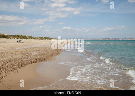 Beach at El Saler, with view towards Valencia, Valencia, Spain Stock Photo