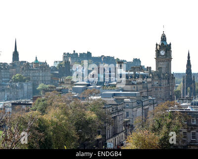 Edinburgh skyline taken from Calton Hill with the royal castle in the background in Edinburgh Scotland