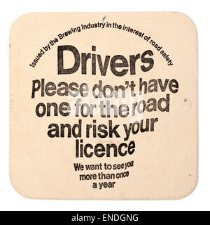 Vintage British Beer Mat with Government Drink Driving Campaign Stock Photo