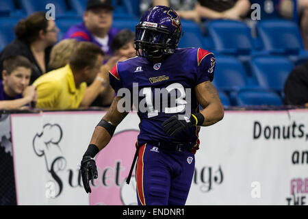 New Orleans, LA, USA. 9th May, 2015. New Orleans VooDoo wr Roger Jackson  (19) during the game between the Arizona Rattlers and New Orleans VooDoo at  Smoothie King Center in New Orleans