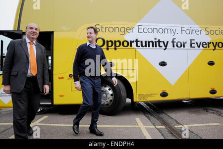 Newhaven Sussex UK 3rd May 2015 - Norman Baker the prospective candidate for Lewes with Nick Clegg the leader of Liberal Democrats and Deputy Prime Minister during his visit to the Paradise Park Centre Newhaven today Photograph taken by Simon Dack Stock Photo