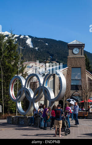 Olympic Village - Sculpture-monument `Olympic Rings`, Winter Olympic Games.  Whistler, British Columbia, Canada - 01.08.2022 Stock Image - Image of  athlete, british: 261944981