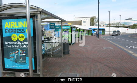 An empty bus stop at Dublin airport during a day of industrial action by drivers at Dublin Bus and Bus Eireann. Stock Photo